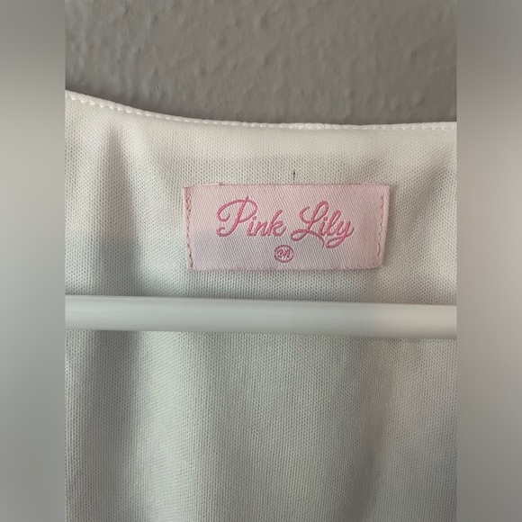 Pink Lily Meet Me On Broadway Ivory Fringe Sleeve Lace Long Sleeve Bodysuit sz M - Picture 5 of 8